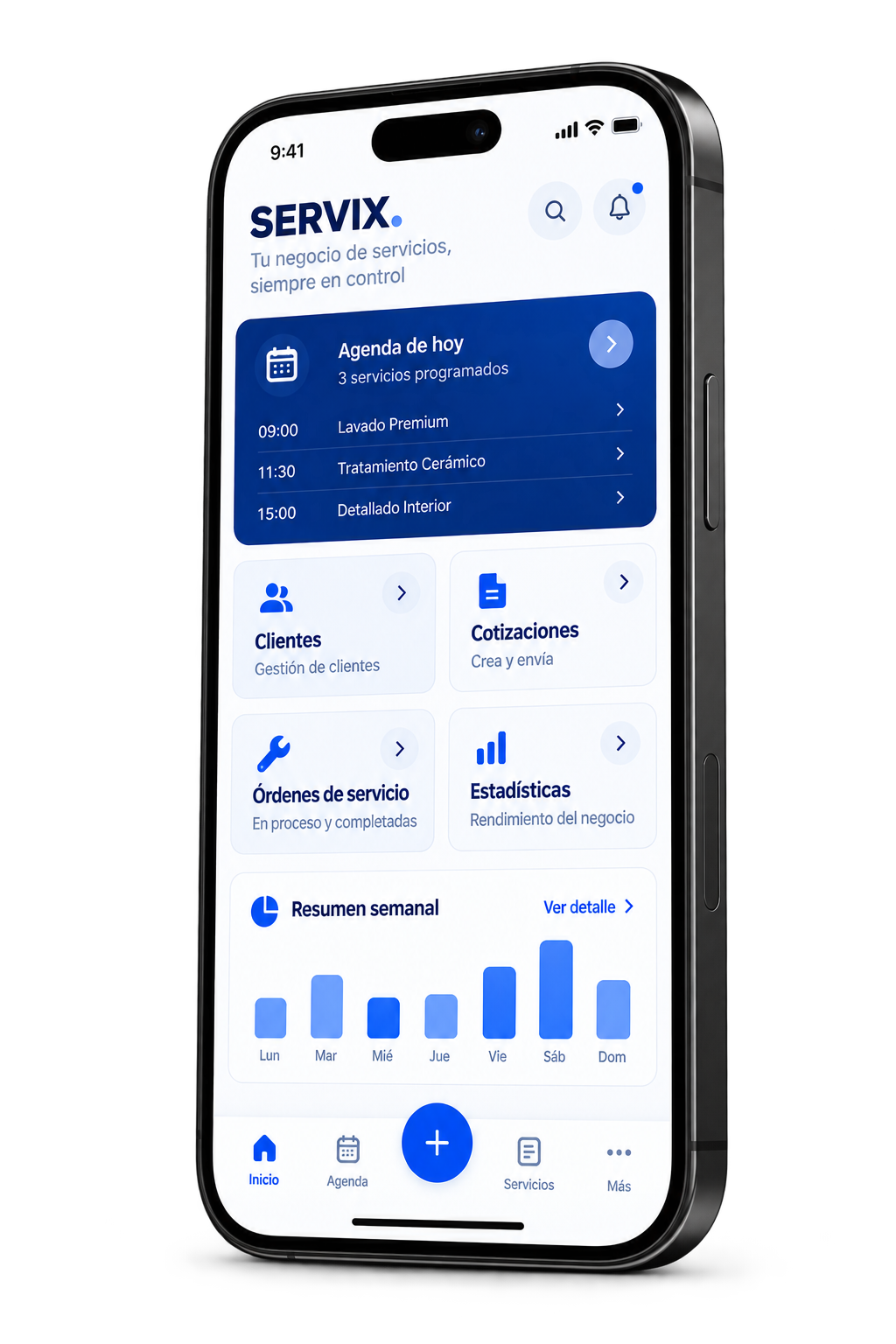 Vista de SERVIX, una de las aplicaciones de gestión EMDEX, en un teléfono realista
